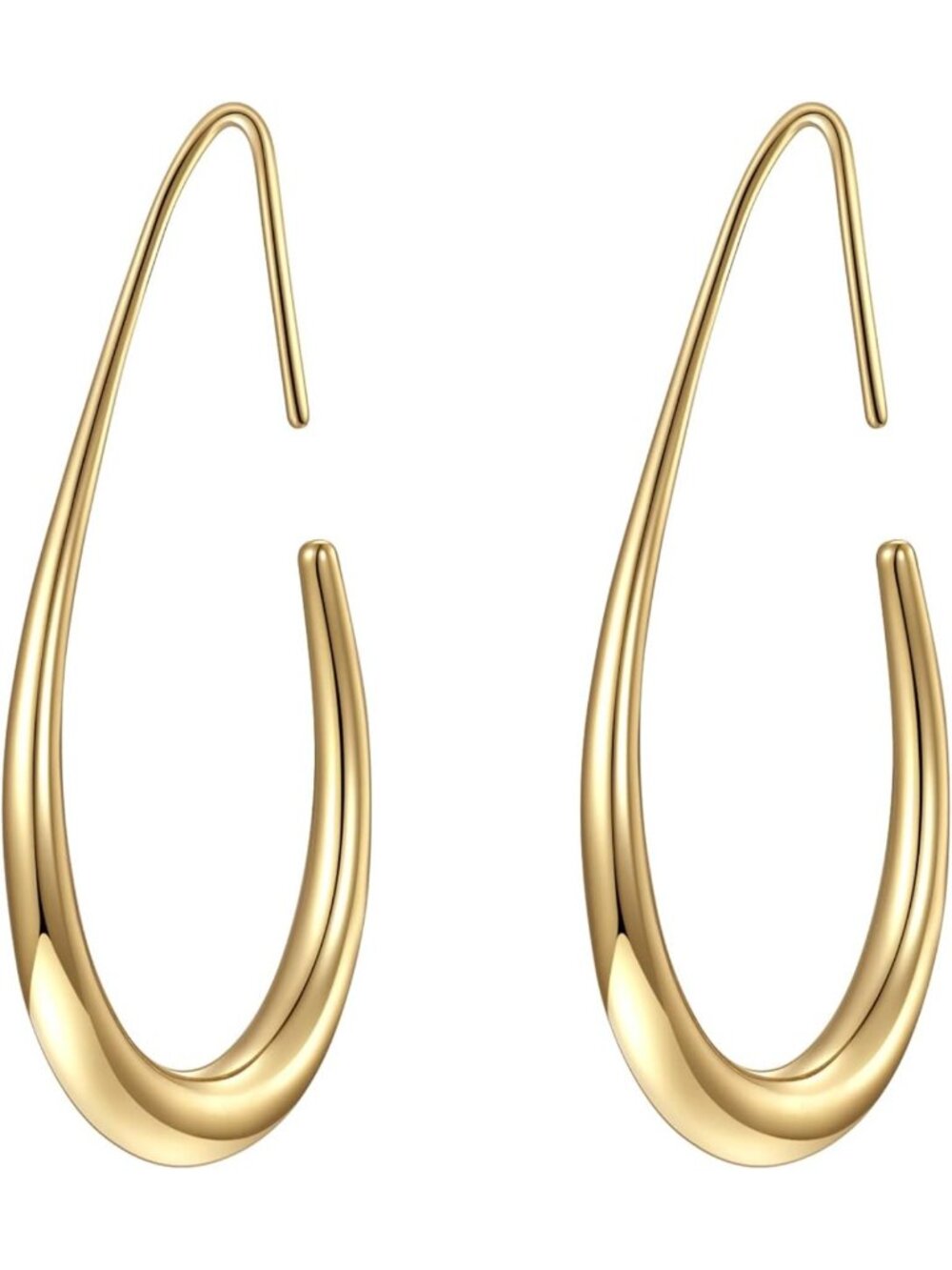 Stylish Lightweight Teardrop Hoop Earrings - Gold Plated Oval Pull Through